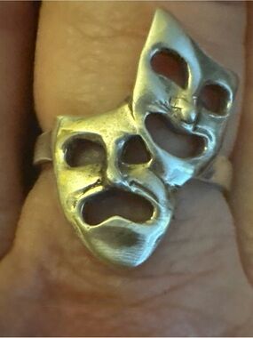 Vintage Sterling Silver Comedy Tragedy Theater Mask Ring Adjustable Drama 925 s7